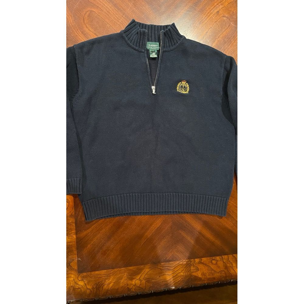 Ralph Lauren LRL petite L Sweater half-zip navy crest‎ logo preppy 100% cotton